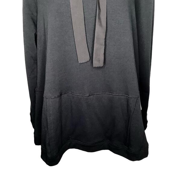 LOGO Lori Goldstein Black French Terry Pullover Neck Tie Kangaroo Pocket Large - Picture 4 of 7